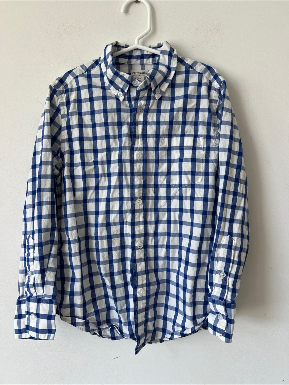 3/$15 Crewcuts Boys Blue White Gingham Check Long Sleeve Button Down Shirt 6-7